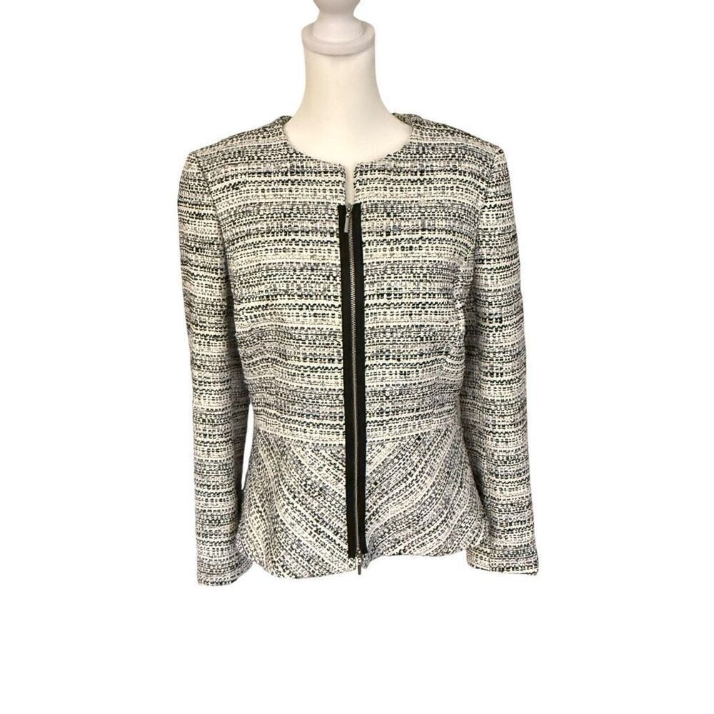 Tahari tweed silver blue zip up blazer new without tags size 8